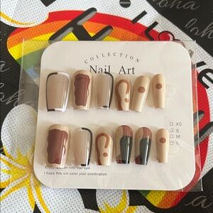 Neutral Abstract Press-On Nail Set with Brown & Beige Accents 🤎💅🏼